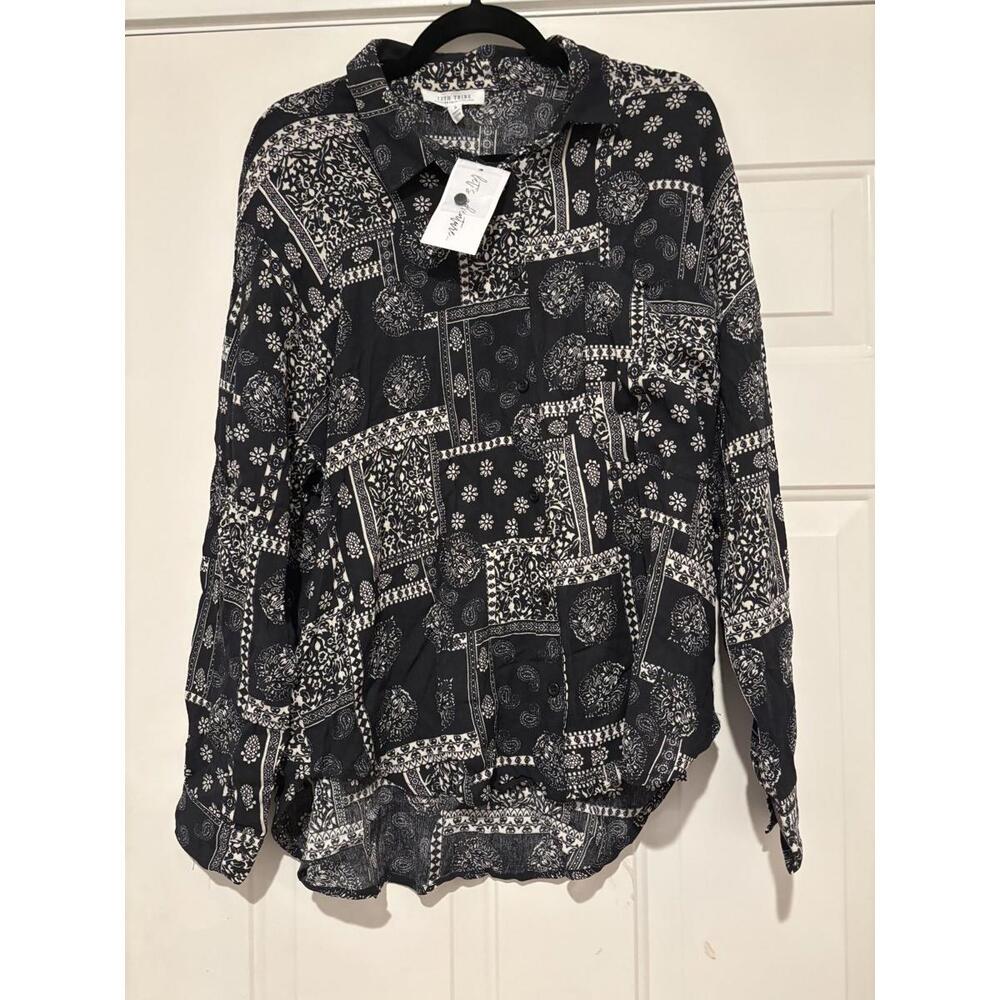 Women's sz S 12th Tribe black button down‎ bloouse new with tags #886